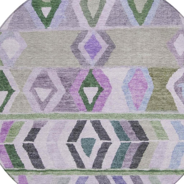8 Ft Round Tribal Geometric Polyester Rug Washable Stain Resistant Indoor Outdoor