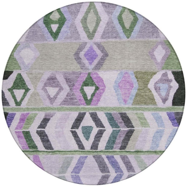 8 Ft Round Tribal Geometric Polyester Rug Washable Stain Resistant Indoor Outdoor
