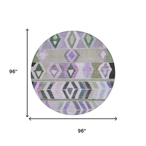 8 Ft Round Tribal Geometric Polyester Rug Washable Stain Resistant Indoor Outdoor