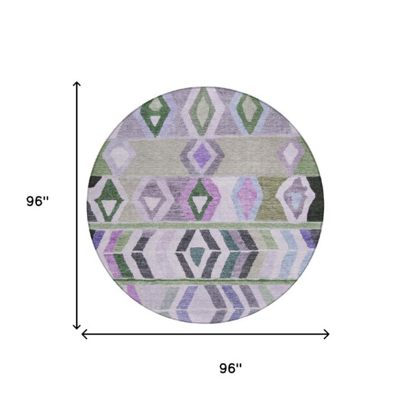 8 Ft Round Tribal Geometric Polyester Rug Washable Stain Resistant Indoor Outdoor