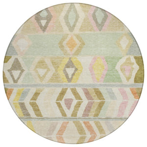 8 Ft Round Tribal Geometric Polyester Rug Stain Resistant for Patio or Family Room