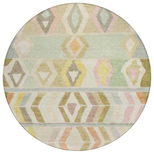 8 Ft Round Tribal Geometric Polyester Rug Stain Resistant for Patio or Family Room
