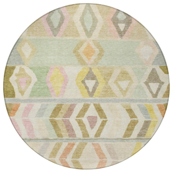 8 Ft Round Tribal Geometric Polyester Rug Stain Resistant for Patio or Family Room