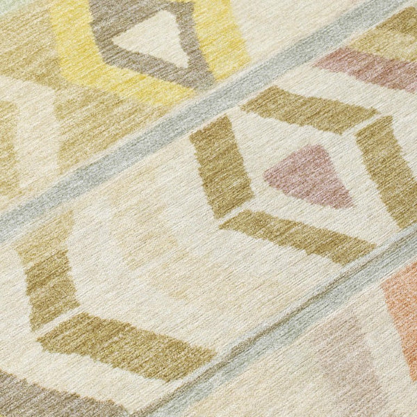 8 Ft Round Tribal Geometric Polyester Rug Stain Resistant for Patio or Family Room
