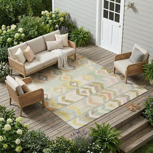 10 Ft X 14 Ft Tribal Polyester Area Rug Stain Resistant for Patio or Living Room