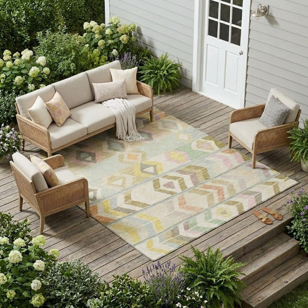 10 Ft X 14 Ft Tribal Polyester Area Rug Stain Resistant for Patio or Living Room