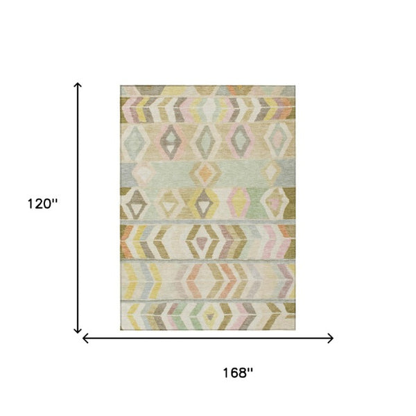 10 Ft X 14 Ft Tribal Polyester Area Rug Stain Resistant for Patio or Living Room