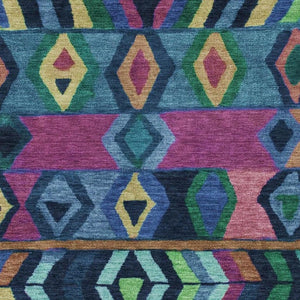 8 X 10 Navy Tribal Polyester Area Rug Stain Resistant Indoor Outdoor Washable