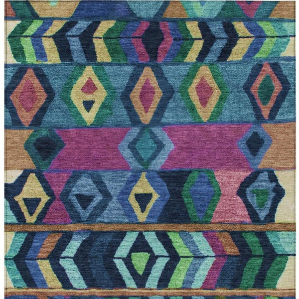 8 X 10 Navy Tribal Polyester Area Rug Stain Resistant Indoor Outdoor Washable