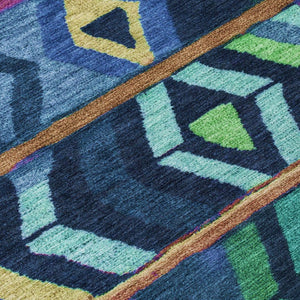 8 X 10 Navy Tribal Polyester Area Rug Stain Resistant Indoor Outdoor Washable
