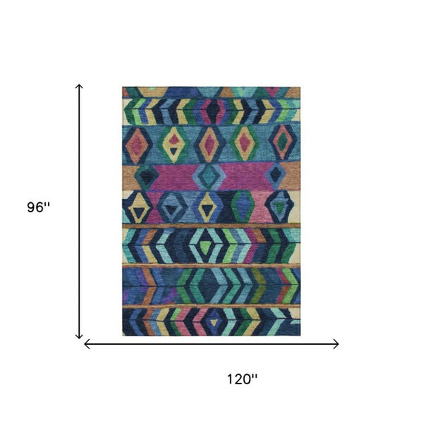 8 X 10 Navy Tribal Polyester Area Rug Stain Resistant Indoor Outdoor Washable