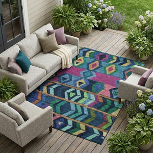 9 X 12 Tribal Polyester Indoor Outdoor Rug Stain Resistant for Patio and Living Room