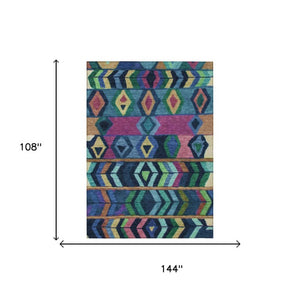 9 X 12 Tribal Polyester Indoor Outdoor Rug Stain Resistant for Patio and Living Room