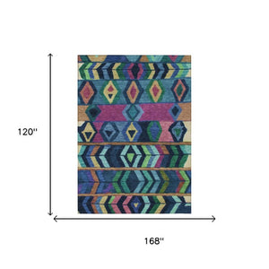 10 X 14 Tribal Polyester Indoor Outdoor Rug Washable Stain Resistant Navy