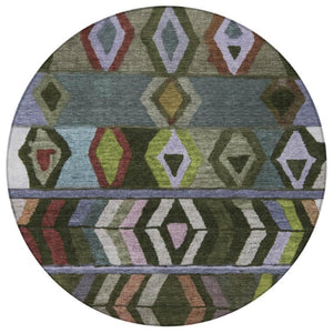 8 Ft Round Tribal Geometric Polyester Area Rug Washable for Indoor Outdoor Spaces