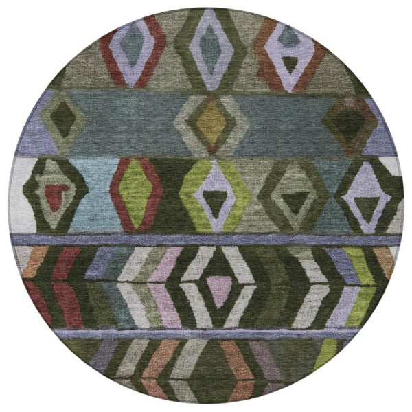 8 Ft Round Tribal Geometric Polyester Area Rug Washable for Indoor Outdoor Spaces