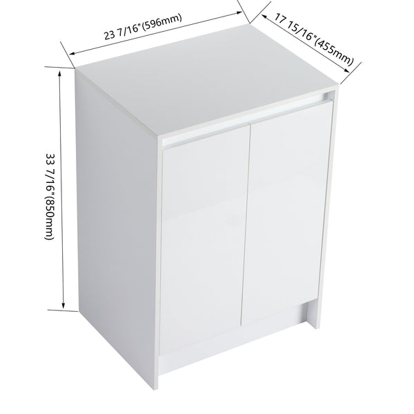 English Elm 24" Freestanding Bathroom Storage Cabinet With Soft-Close Doors, Adjustable Shelves & Glossy Finish W999P312106
