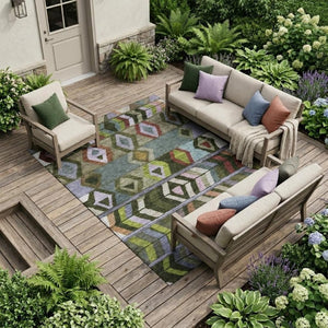 9 X 12 Olive Tribal Polyester Area Rug Washable Stain Resistant Indoor Outdoor