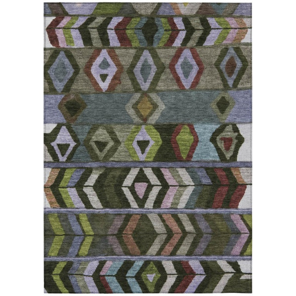 HomeRoots 9 X 12 Olive Tribal Polyester Area Rug Washable Stain Resistant Indoor Outdoor 738912