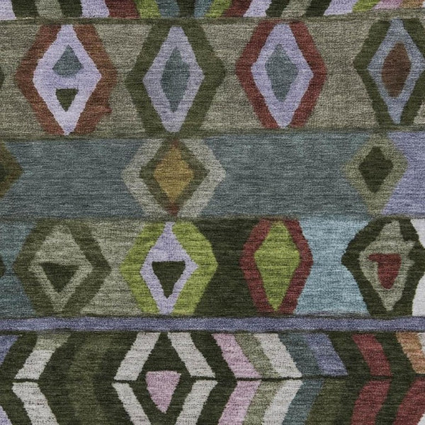 9 X 12 Olive Tribal Polyester Area Rug Washable Stain Resistant Indoor Outdoor