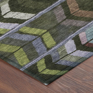 9 X 12 Olive Tribal Polyester Area Rug Washable Stain Resistant Indoor Outdoor