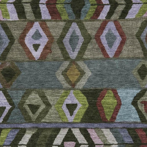 10 X 14 Tribal Olive Area Rug Washable Polyester for Indoor Outdoor Living