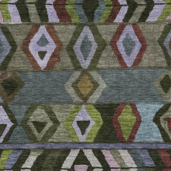 10 X 14 Tribal Olive Area Rug Washable Polyester for Indoor Outdoor Living