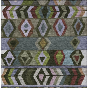 10 X 14 Tribal Olive Area Rug Washable Polyester for Indoor Outdoor Living
