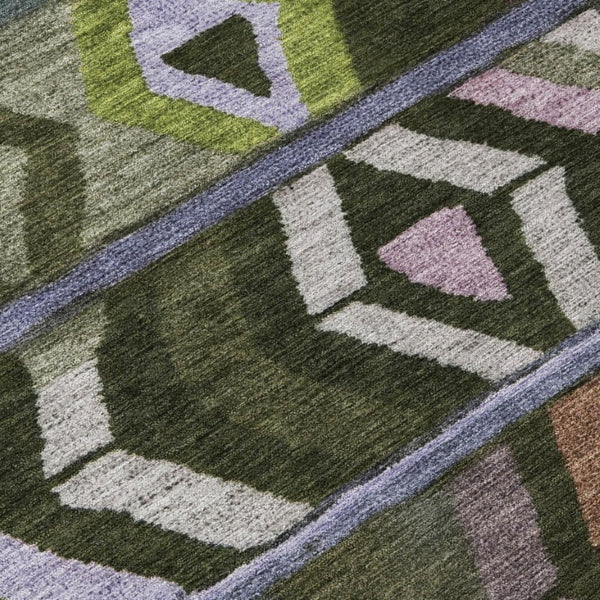 10 X 14 Tribal Olive Area Rug Washable Polyester for Indoor Outdoor Living