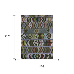 10 X 14 Tribal Olive Area Rug Washable Polyester for Indoor Outdoor Living