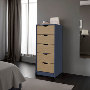 English Elm Dresser Bennett 42.4" H, 1 Drawer & 5 Shelves in Alby Blue/Natural Oak - Compact, Stylish Storage Solution B097P395896