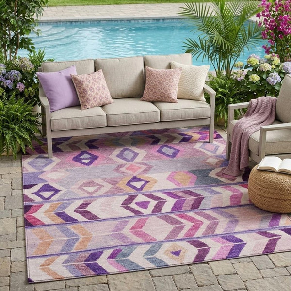 5x8 Tribal Patterned Polyester Area Rug Washable Stain Resistant Indoor Outdoor Use