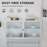 English Elm White Sideboard Storage Cabinet With Two Fluted Glass Doors Detachable Shelves Bottom Space For Living Room, Office, Dinging Room and Entryway (Old Sku:W68743732)