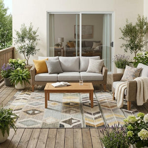 5x8 Pewter Gray Tribal Polyester Area Rug Stain Resistant for Patio or Living Room