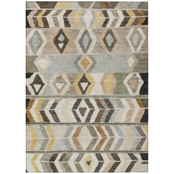 HomeRoots 5x8 Pewter Gray Tribal Polyester Area Rug Stain Resistant for Patio or Living Room 738927