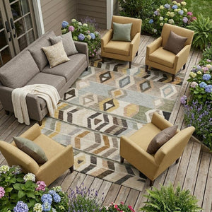 9 X 12 Pewter Gray Tribal Polyester Area Rug Stain Resistant for Patio or Living Room
