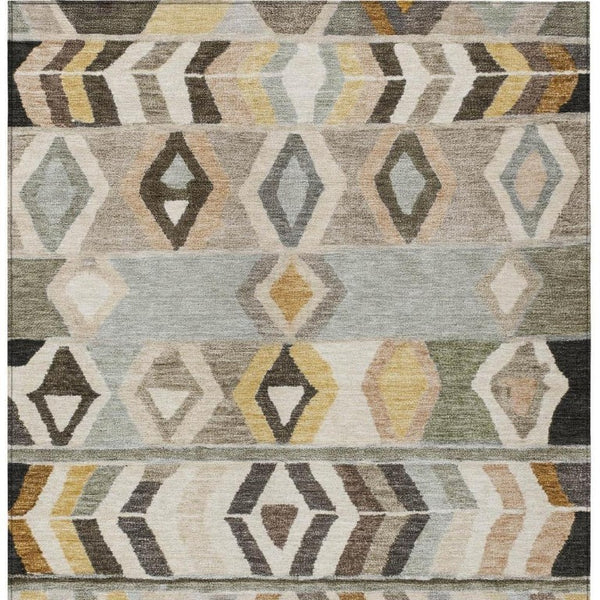9 X 12 Pewter Gray Tribal Polyester Area Rug Stain Resistant for Patio or Living Room