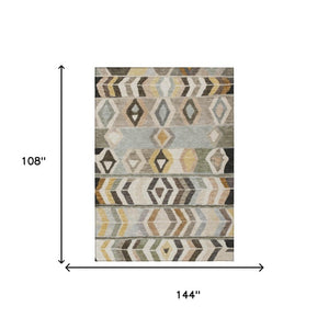 9 X 12 Pewter Gray Tribal Polyester Area Rug Stain Resistant for Patio or Living Room