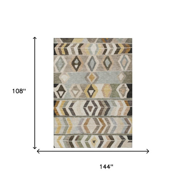 9 X 12 Pewter Gray Tribal Polyester Area Rug Stain Resistant for Patio or Living Room