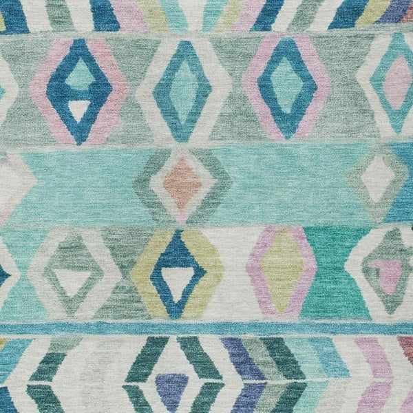 5x8 Teal Turquoise Tribal Polyester Area Rug Washable Stain Resistant Indoor Outdoor
