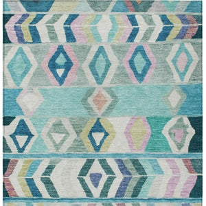 5x8 Teal Turquoise Tribal Polyester Area Rug Washable Stain Resistant Indoor Outdoor