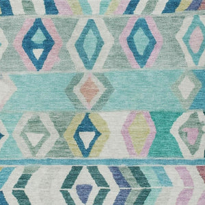 8 X 10 Teal Turquoise Tribal Polyester Indoor Outdoor Rug Stain Resistant