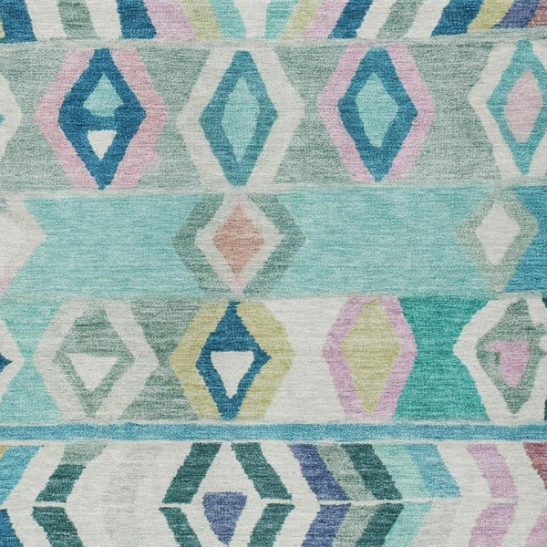 8 X 10 Teal Turquoise Tribal Polyester Indoor Outdoor Rug Stain Resistant