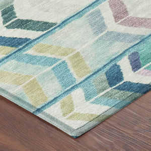 9x12 Teal Turquoise Tribal Polyester Area Rug Washable for Indoor Outdoor Use