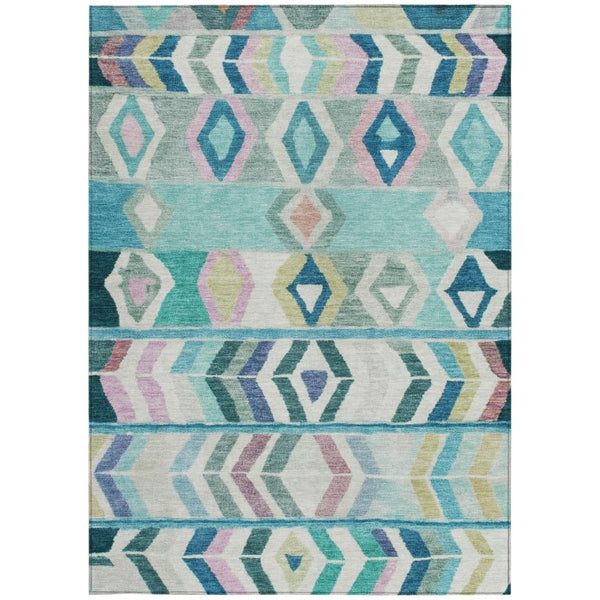 10 X 14 Teal Turquoise Tribal Polyester Area Rug Stain Resistant Indoor Outdoor