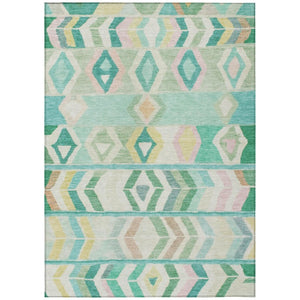 HomeRoots 5 X 8 Turquoise Tribal Polyester Area Rug Washable for Patio Porch or Living Room 738939