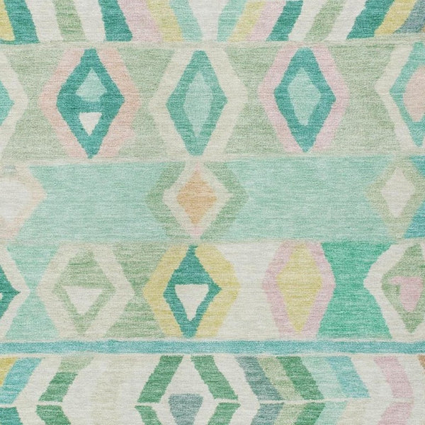 5 X 8 Turquoise Tribal Polyester Area Rug Washable for Patio Porch or Living Room