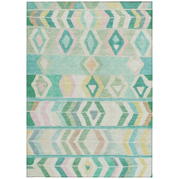 5 X 8 Turquoise Tribal Polyester Area Rug Washable for Patio Porch or Living Room