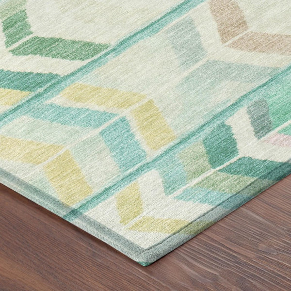 5 X 8 Turquoise Tribal Polyester Area Rug Washable for Patio Porch or Living Room