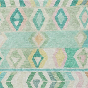 9 X 12 Turquoise Teal Tribal Polyester Area Rug for Indoor Outdoor Living Spaces